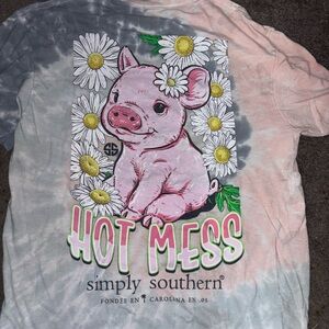 Simply Southern Kids Hot Mess Pig T-Shirt - Pink and Gray